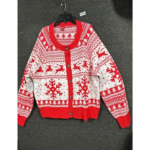VTG Dec 25th Red & White Christmas Cardigan Sweater Button Up Long Sleeve XXL - Picture 1 of 6